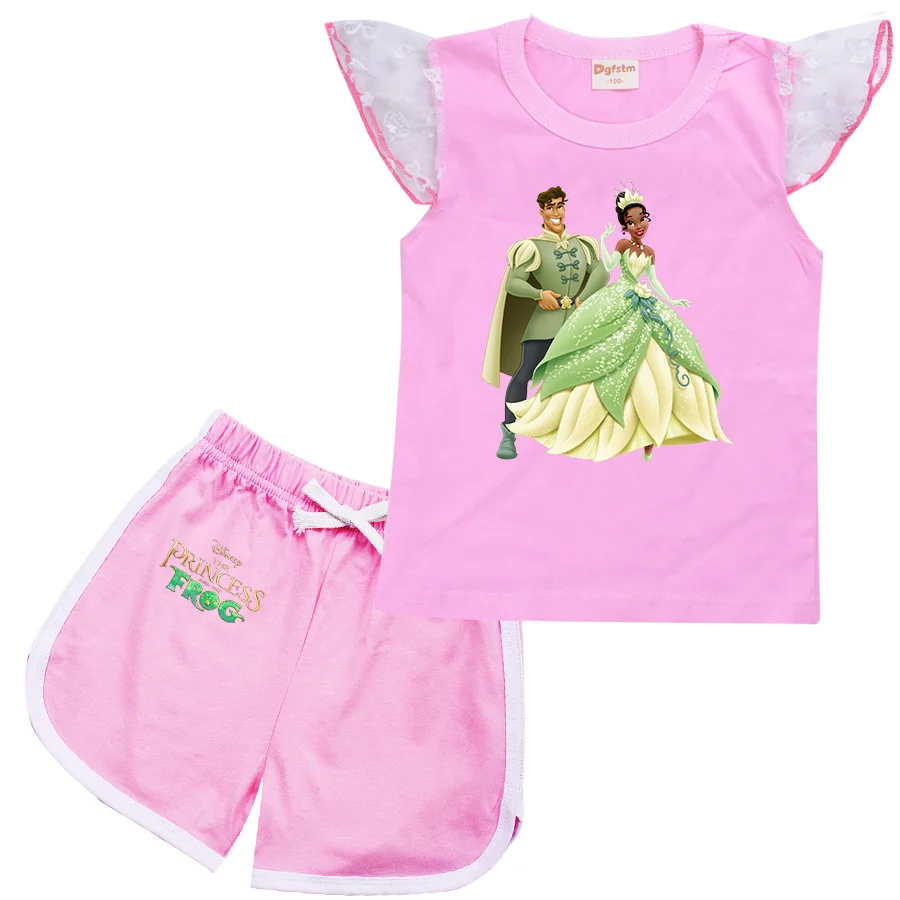 

Disney The Princess and the Frog Cartoon Clothing Baby Boys Summer Clothes T-shirt+shorts Baby Girls Casual Clothing Sets