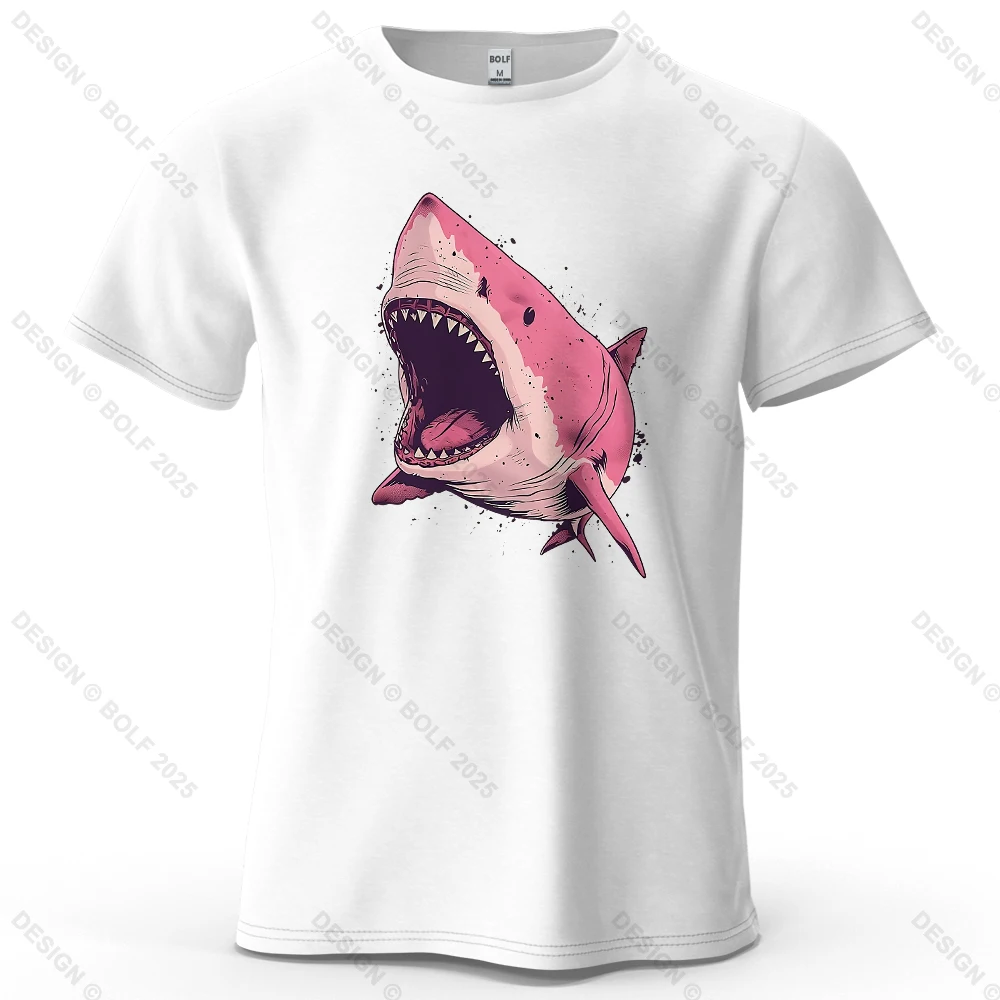 Pink Shark Cartoon Graphic Oversized 100% Cotton T-Shirt - Unisex Streetwear Tee