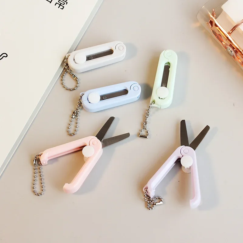 Cute Mini Portable Scissors Simple Folding Paper Cutter Student Stationery Scissor School Office Supplies Multifunction Keychain portable scissors cutter,paper cutter,stationery scissors