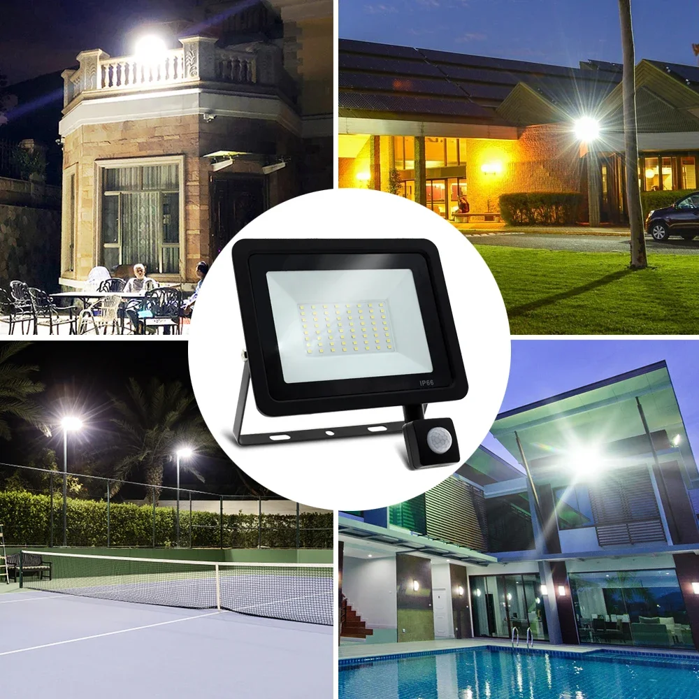 LED PIR Motion Sensor LED Flood Light AC220V 100W 50W 30W Outdoor IP66 Waterproof Projector Spotlight LED Exterior Street Light