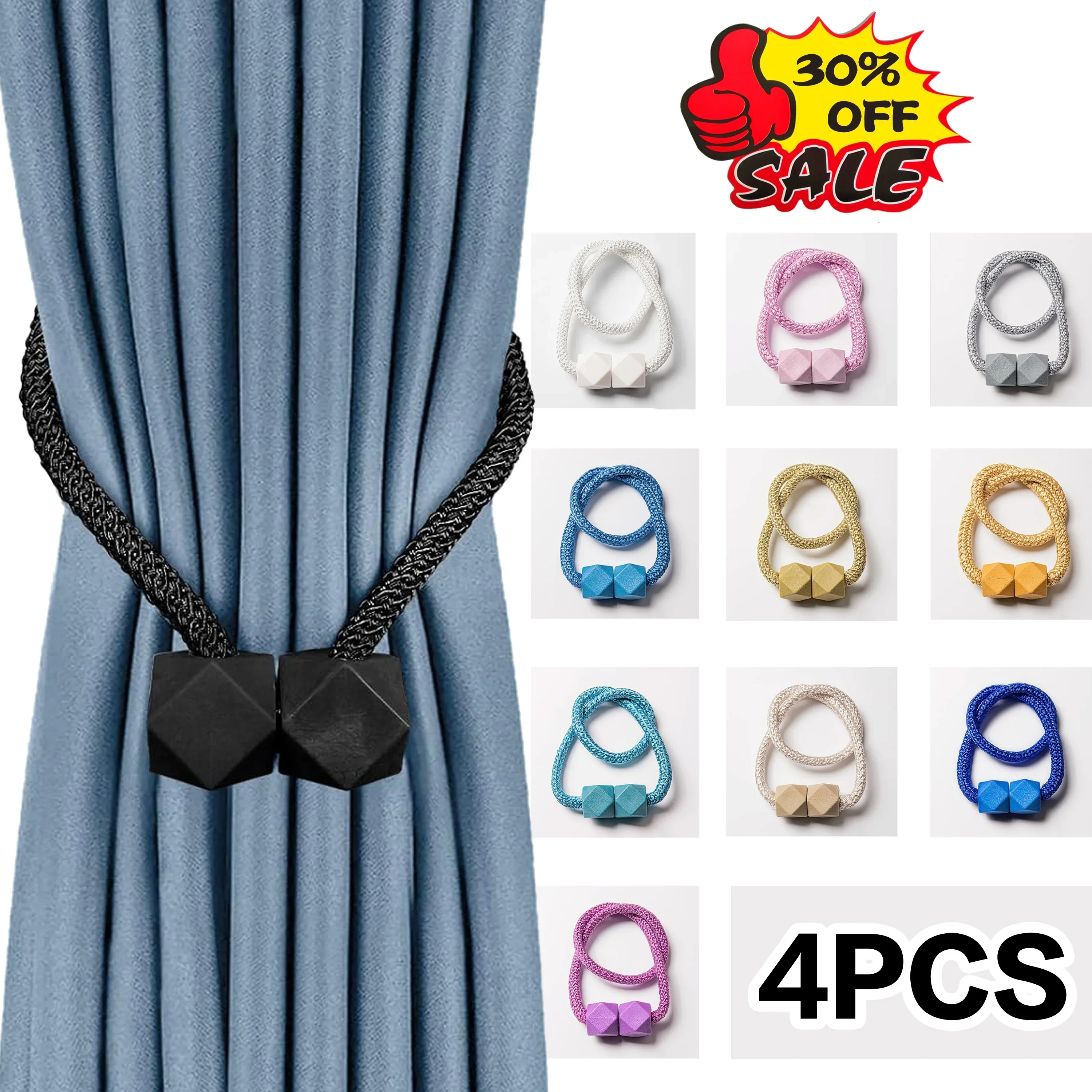 Description Picture 4 of item4pcs Curtain Tiebacks with Strong Magnet Thick Rope Design for Bedroom Living Room Kitchen Durable Plastic Home Decor Accessory