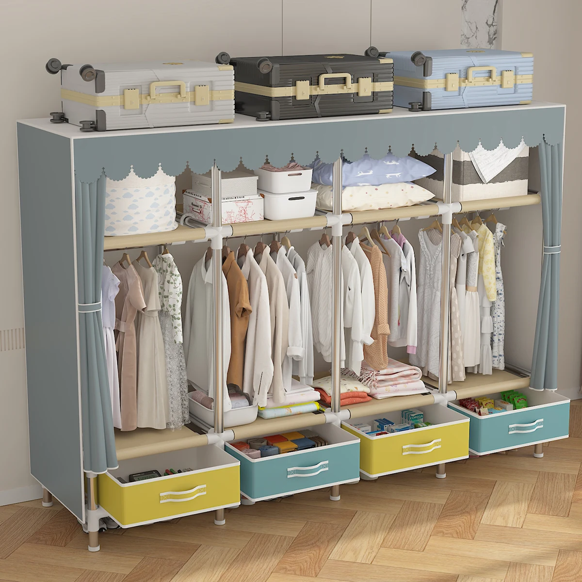 Cloth Wardrobe Clothes Storage Wardrobe with Dustproof Cover Large Storage Closet with Steel Frame Durable Rack 1Pc fabric wardrobe