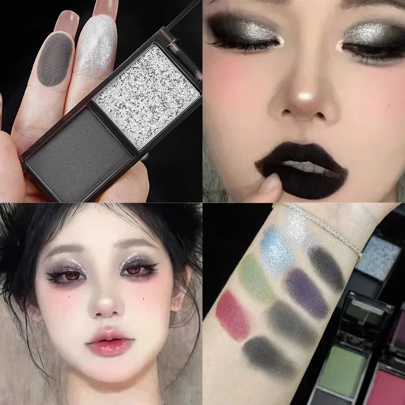 2-color Matte Black Eye Shadow Palette Dark Red Silvery Color Shimmer Matte Smoked Eye Shadow Highlighter Makeup Pigment New