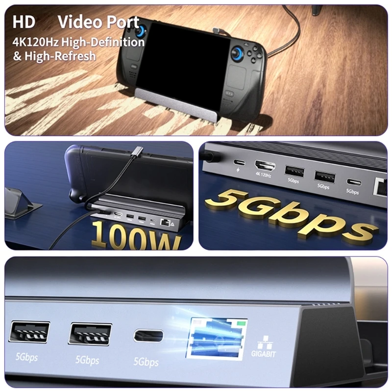 게임 콘솔용 알루미늄 합금 다중 포트 도크 PD100W 고속 충전 어댑터 데스크탑 도킹 스테이션