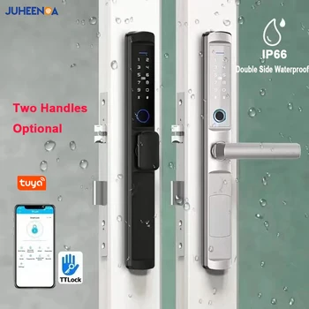 투야 와이파이 지문 슬라이딩 스마트 잠금, 양면 방수, IP66 방진, RFID 카드 코드, TTlock 앱, 알루미늄 문짝 잠금