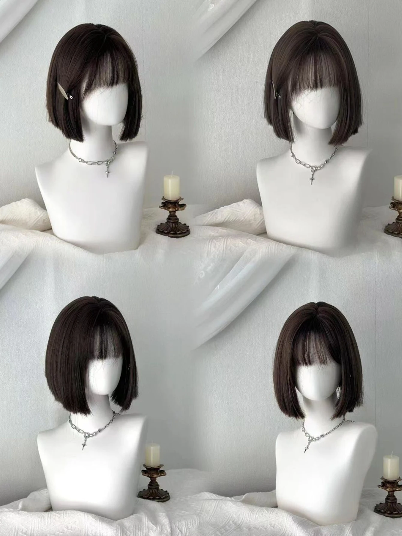 Short Synthetic Black White Platinum Wig for Women