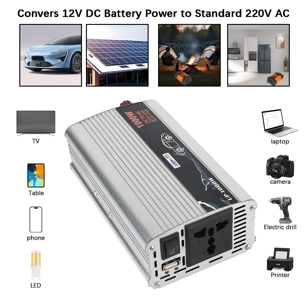 Trasformatore di tensione elettronico inverter di potenza a onda sinusoidale pura da 1000 W da 12 V a 110 V 220 V per camion portatile domestico per auto - immagine 6