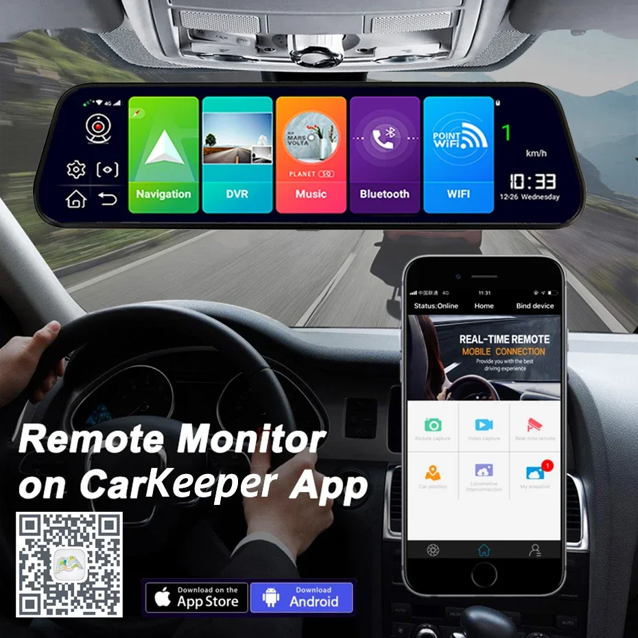 Car Dash Cam 10 Inch 4G Android 8.1 Video Recorder GPS Navigation ADAS Rear View Camera AHD 1080P Dual Lens DVRs