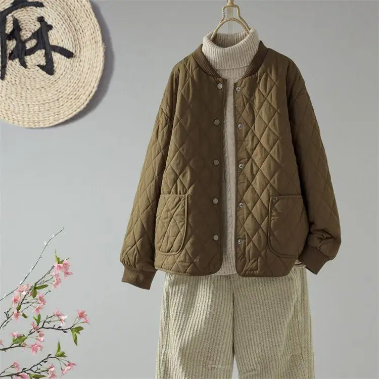 Taste Taschen Solide Langarm Parkas Elegante Mode Harajuku Weibliche Kleidung Lose Beiläufige Schweiß Alle Spiel Stepp Oberbekleidung – Detail 8