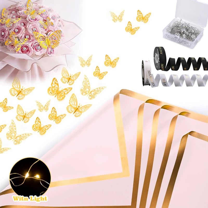 

Valentine's Day Black Gold Flower Wrapping Paper Set Luxury Wedding Florist Bouquet Wrapping Floral Ribbon Paper DIY Accessories