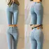 High Waist plus Size Denim Jeans Women's Slimming Pencil Pants Light Blue Elastic Honey Butt Long Trousers Casual Style