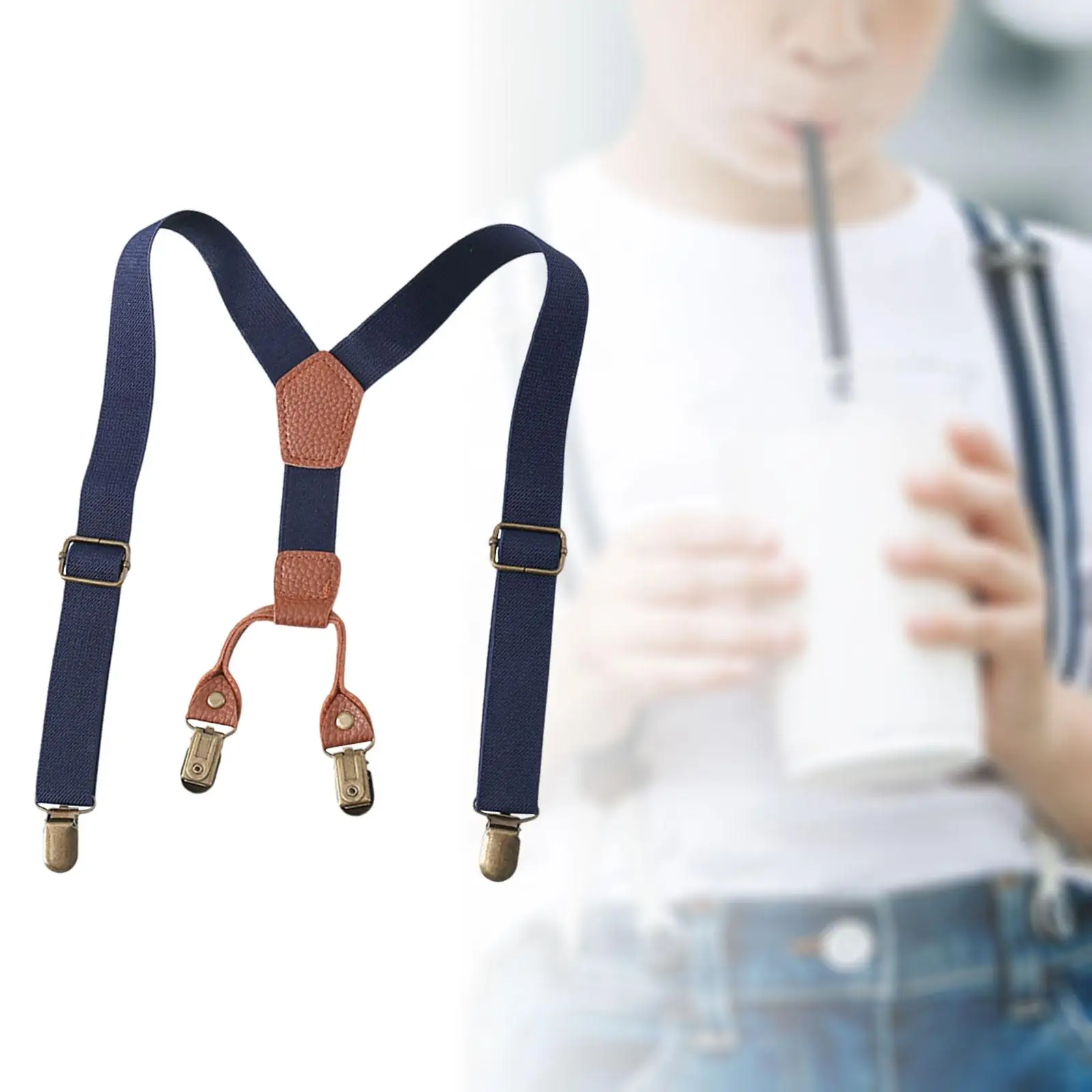 Kids Suspender Tuxedo Suspenders Elastic Straps with 4 Clips for Birthday Outfit