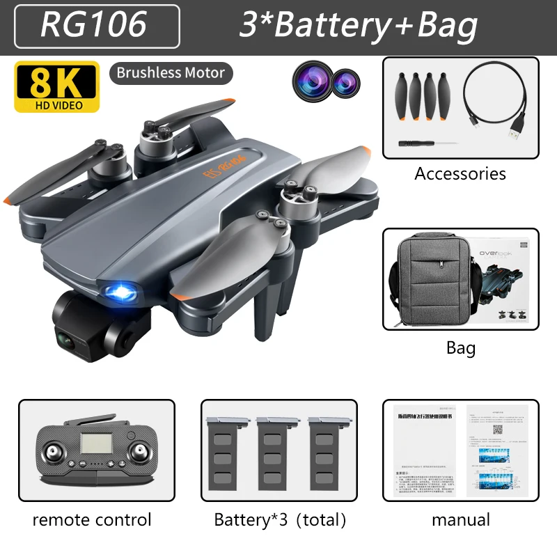 remote control helicopter with camera 2022 New RG106 Drone 8k Dual Camera Profesional GPS Drones With 3 Axis Brushless Rc Helicopter 5G WiFi Fpv Drones Quadcopter Toy rc helicopter big size RC Helicopters