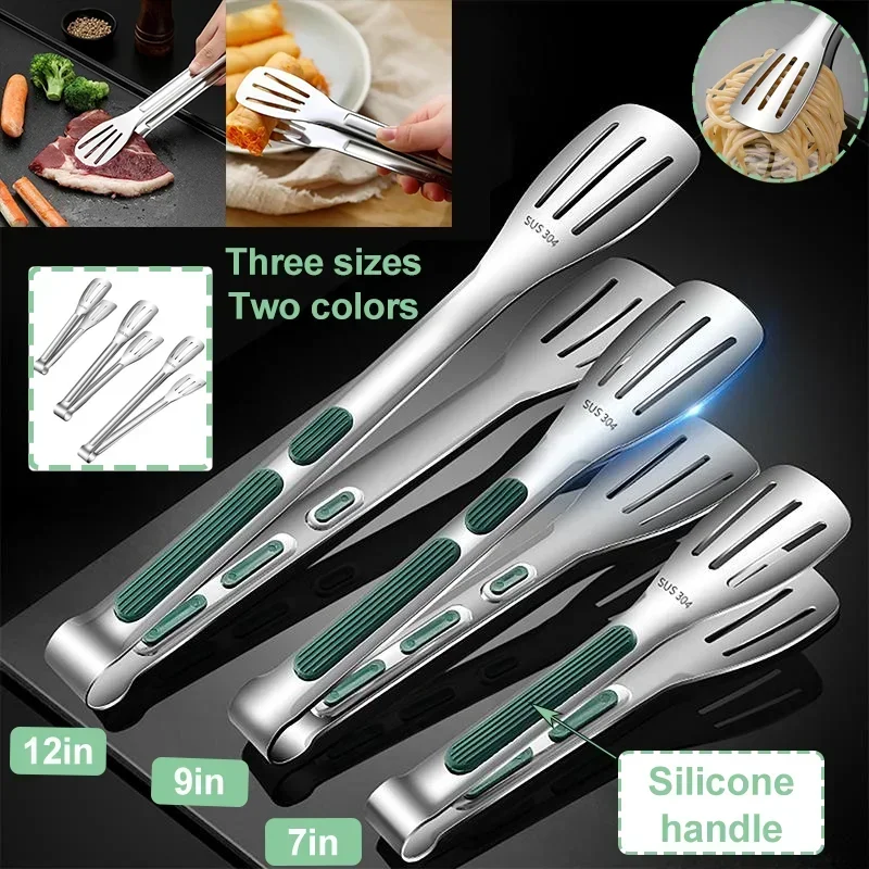 Non-slip Stainless Steel Kitchen Clip Kitchen Food Tongs BBQ Meat Bun Tongs BBQ Buffet Clips Cooking Accessories 7/9/12 Inches