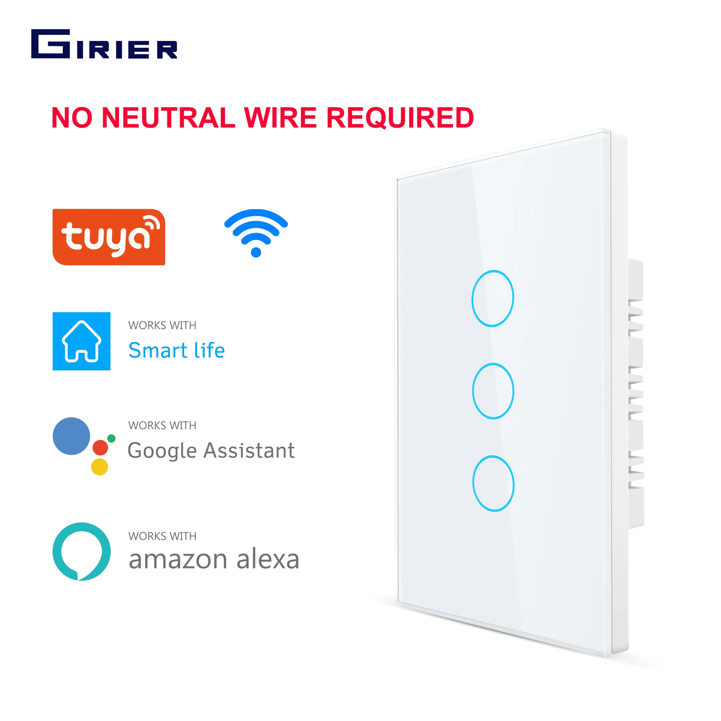 Wifi Touch Switch No Neutral Wire Required Smart Home 1/2/3 Gang Light Switch 220v Support Alexa Tuya App 433rf Remote - Automation Modules - AliExpress