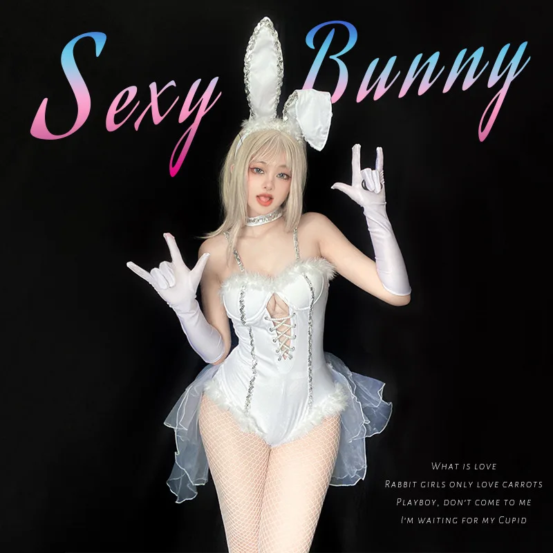 

2023 New Resurrection Halloween Cos Rabbit Girl Set Nightclub Bar DS Set Gogo Leading Dance Rabbit Uniform Temptation Set