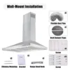 Tieasy 36 Inch 450CFM Wall Mount Ducted / Ductless Convertible Push Button Permanent Filters Led Lights Range Hood ZMG-0190B 5