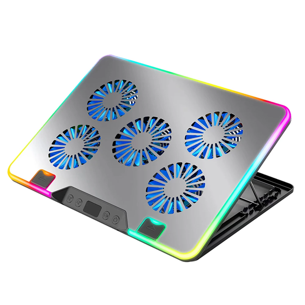 5개의 저소음 팬이 있는 노트북 쿨링 패드, 2개의 USB 포트가 있는 노트북 쿨러, 11-17.3인치 컴퓨터 PC 노트북 게이밍 노트북용 노트북 쿨러