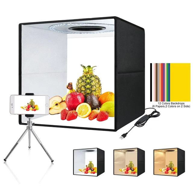 Lightbox Fotografico Pieghevole 25x25cm - Studio Portatile Con 12 Sfondi E Luci LED Per Foto Professionali - Foto 3