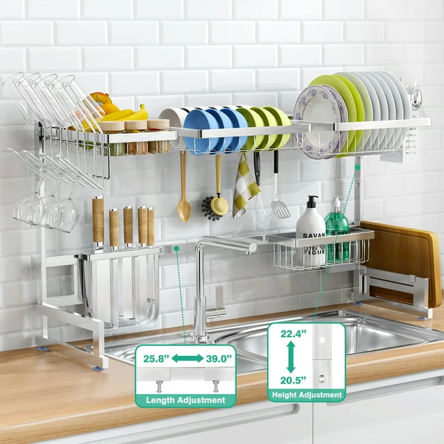 Over The Sink Dish Drying Rack, Width Hight Adjustable Dish Dryer