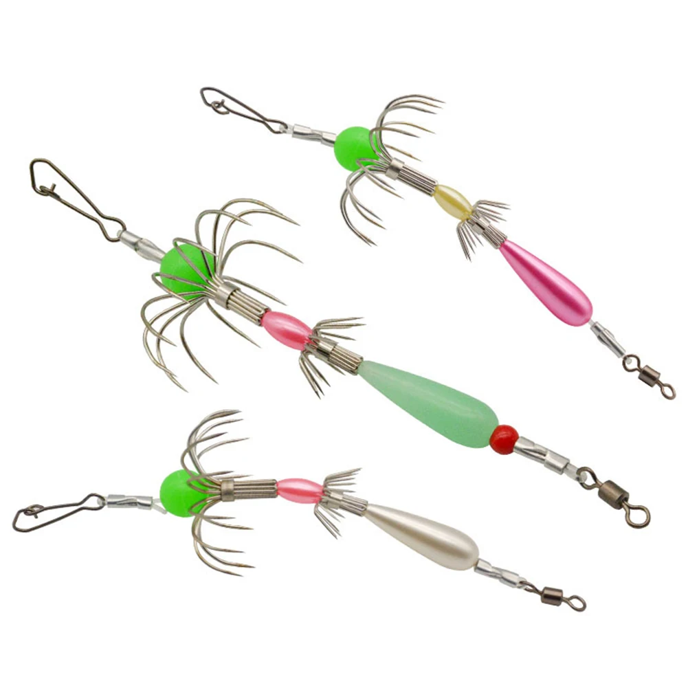 1-10Pcs Squid Hook Squid Jigs Luminous Sea Fishing Octopus Hook Luminous  Squid Umbrella Hook Fishing Lure Calamary Bait Catcher