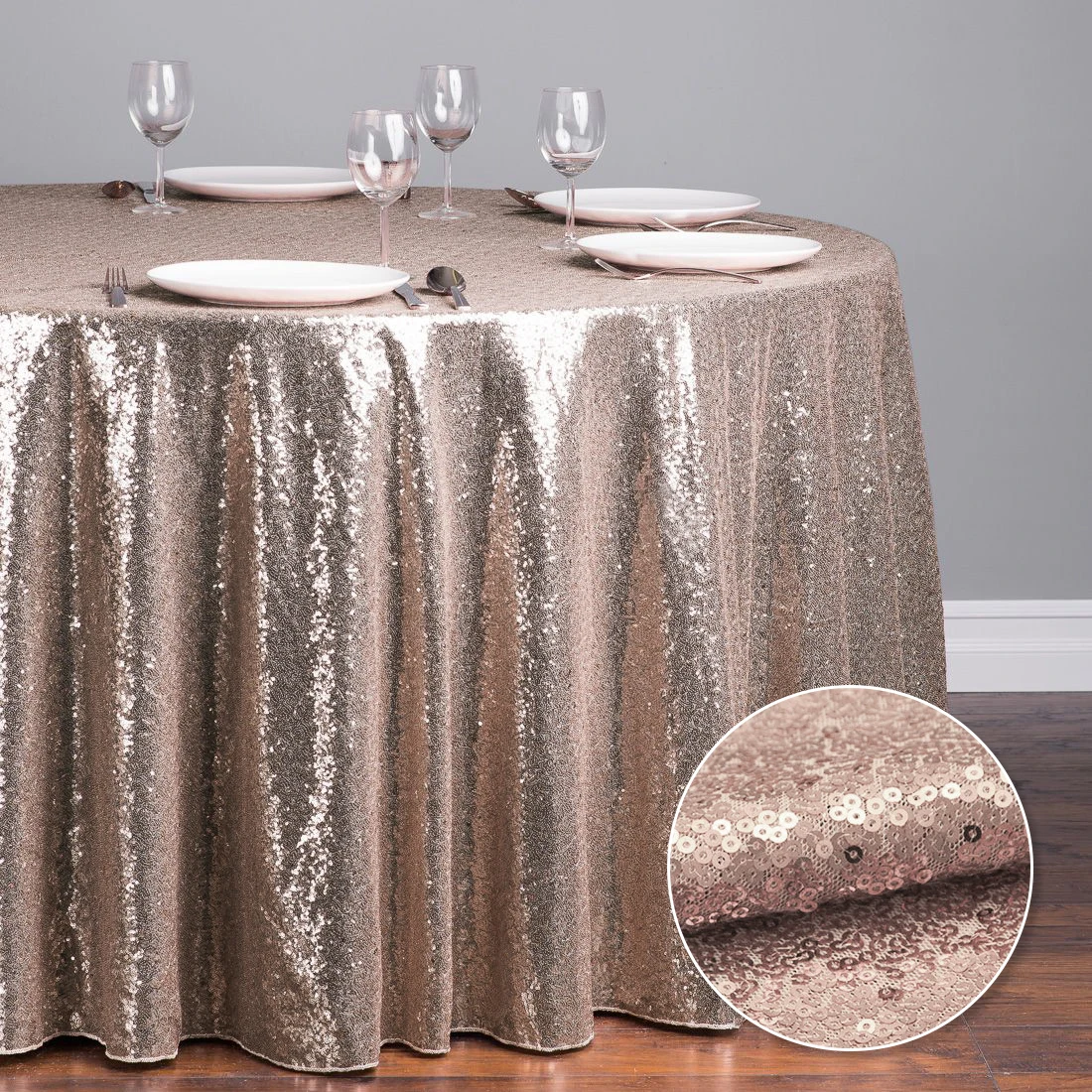 Ronde Lovertjes Tafelkleed Glitter Feest Tafelkleed Cover Voor Evenementen Verjaardag Huwelijksfeest Kerstversiering Roségoud Zilver