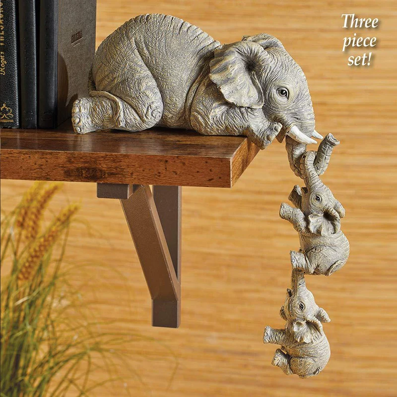 

3 Pieces of Elephant Mother Hanging 2 Baby Kawaii Lucky Decoration Statue Figurines Resin Crafts Home Living Room Decorations