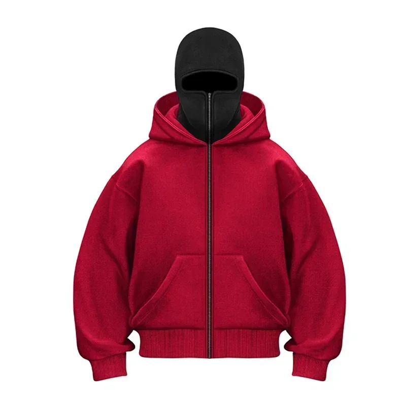 Balaclava Men Zip Hoodie Winter Warm Casual Sweatshirt Y2K with Hooded Face Mask Zipper Design Sports Jacket Outdoor Activities 6
