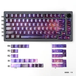 Purple Crystal Clear Keycaps Set - 156 Keys, Cherry Profile, Transparent UV Print (Purple - 119keys)