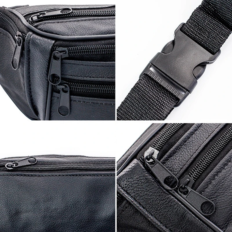 Men's 4-Layer Leather Fanny Business Riding Pack Large Running Bag Sports Outdoor Phone Waist Bag Multi-Functional Hanging Bag