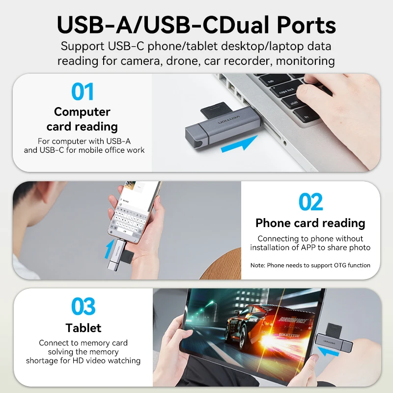 Vention قارئ البطاقات SD USB نوع C إلى مايكرو SD T...