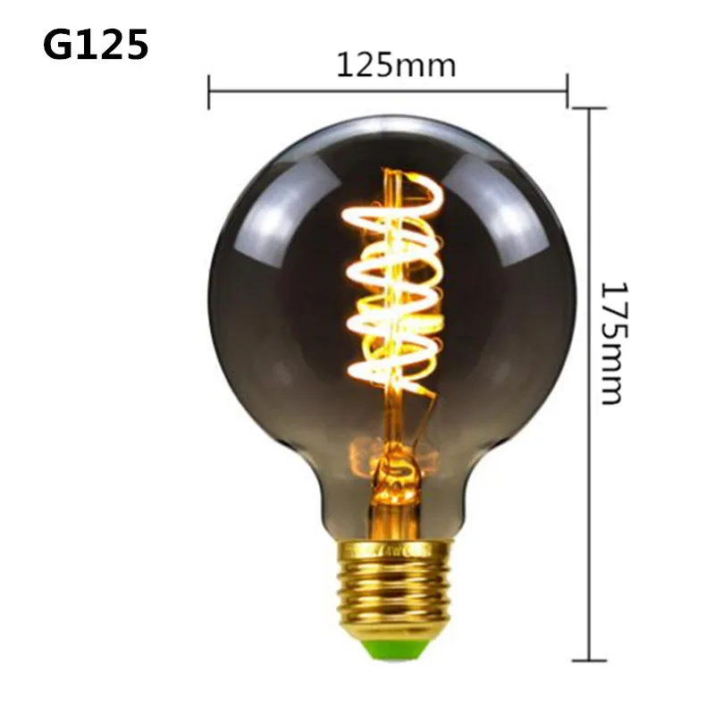 LED ST64 G80 G95 G125 4W Dimmable E27 220V Smoky Gray 2700K GSpiral Filament Bulb  Retro Vintage Decorative Lighting Edison Lamp