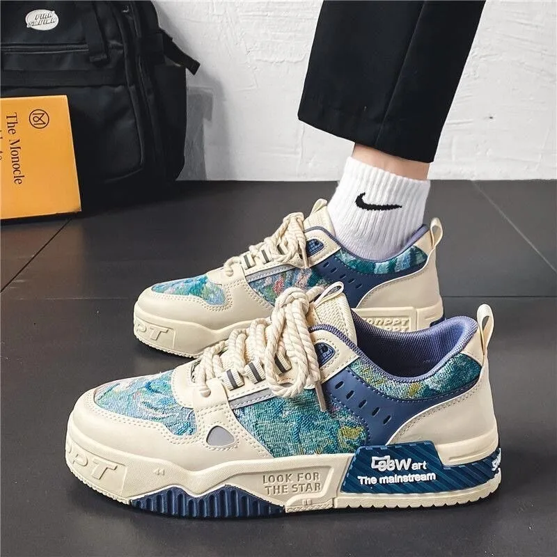 2024 Trendy Designer Brand Casual Shoes for Men Platform Lace Up Outdoors Walking Running Shoes Luxury Male Flat Tenis Masculino light men shoes breathable mesh popcorn sole shoes outdoor walking shoes casual male sports shoes summer lace up tenis masculino