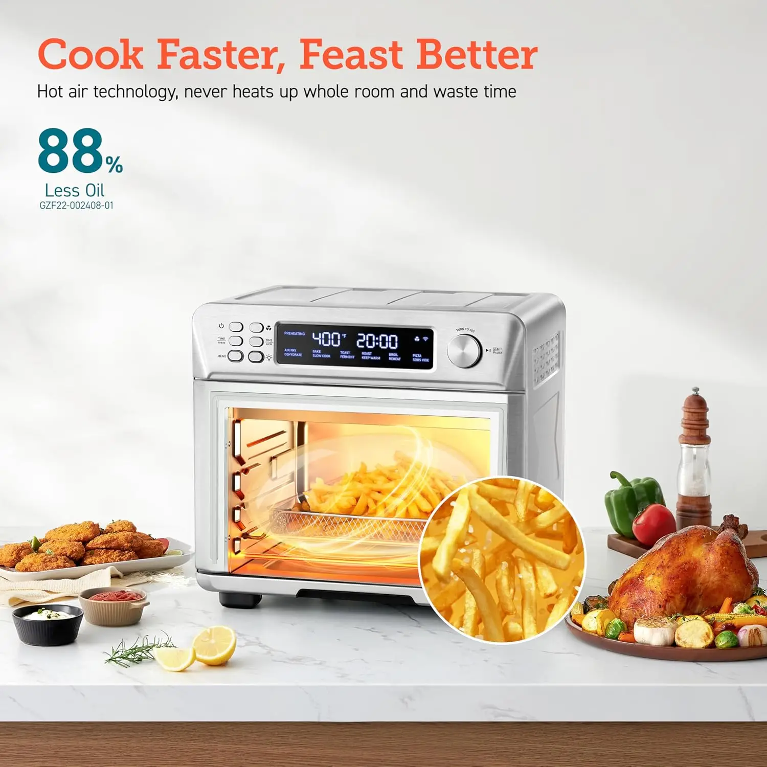 Smart 12-in-1 Air Fryer Toaster Oven Combo, Airfryer Convection Oven Countertop, Bake, Roast, Reheat, Broiler, Dehydrate