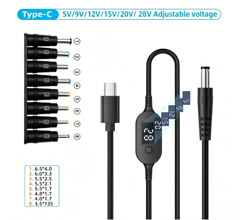 Adjustable Voltage USB-C to DC Power Cable - 140W Adapter Connector