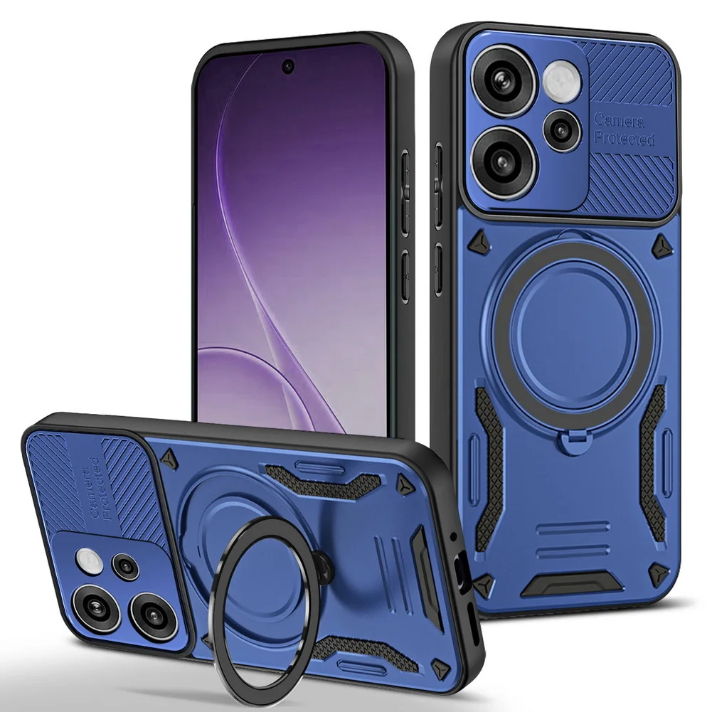 Magnetic Adsorption Phone Case with Metal Ring Holder and MagSafe Compatibility