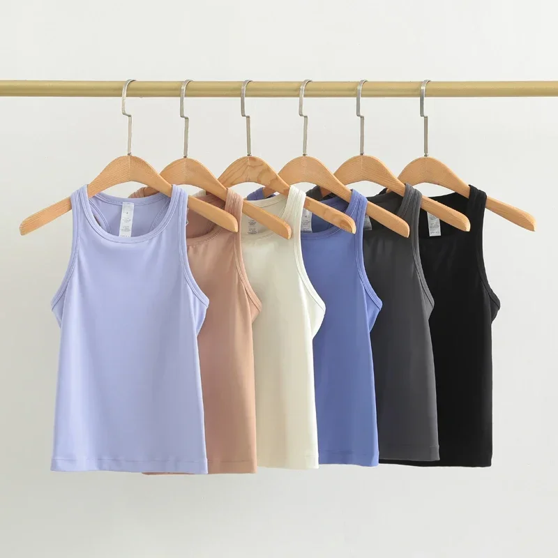 Women's Waist-Length Racerback Tank Top Buttery-soft Four-way Stretch Tight Fit Yoga Shirts Summer Breathable Sports Vest 4