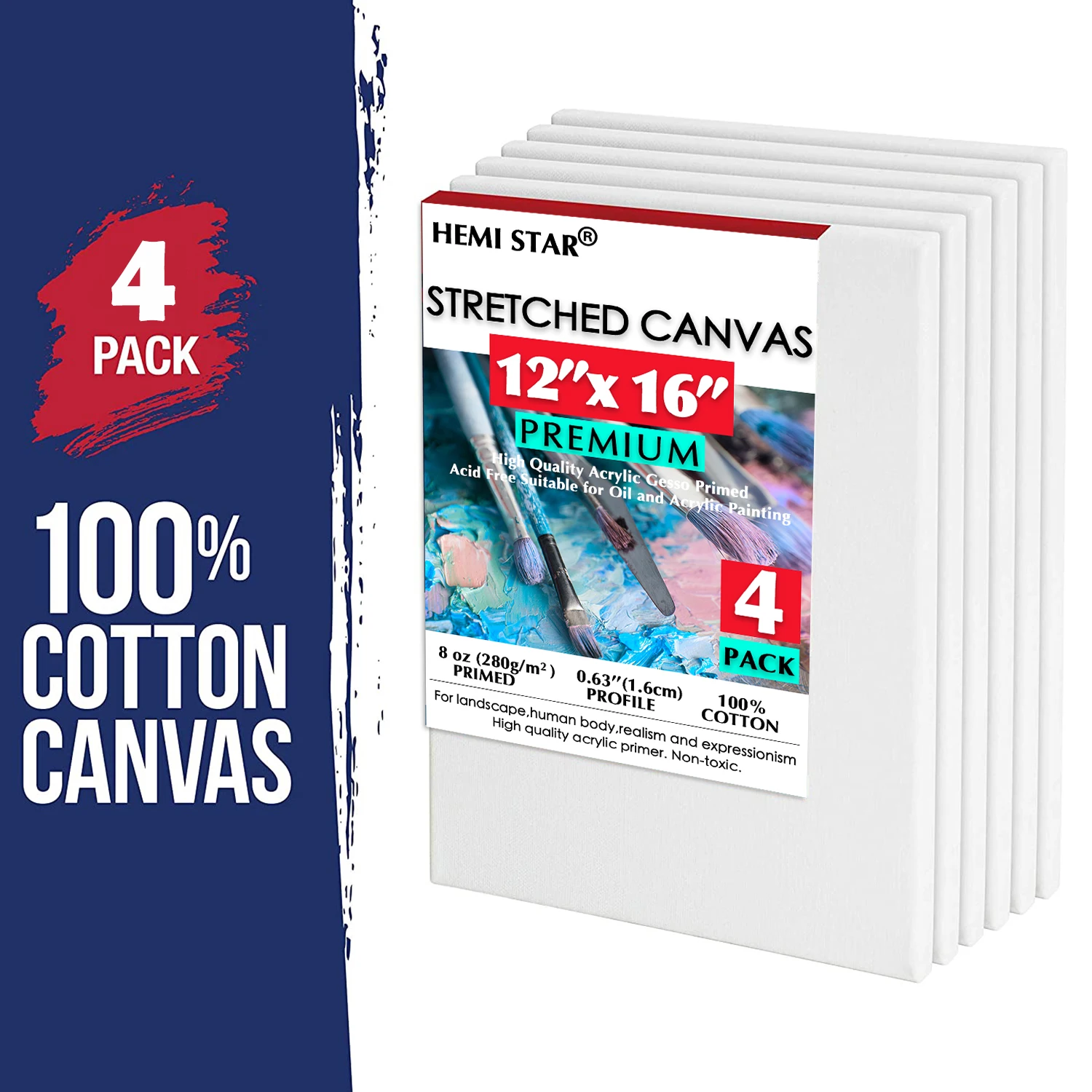 US Art Supply 20 x 30 inch Stretched Canvas 12-Ounce Triple Primed, 6-Pack  - Professional Artist Quality White Blank 3/4 Profile, 100% Cotton