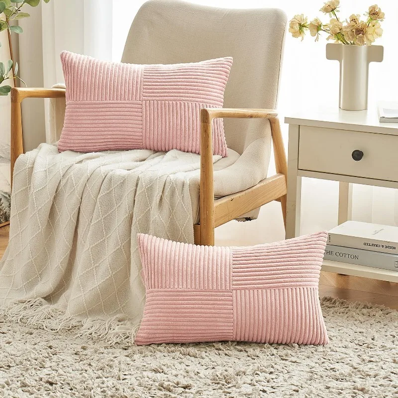 Textured Striped Patchwork Corduroy Throw Pillowcase for Lumbar Pillow Covers 12x20 Inches Cushion Cases Farmhouse Boho Decor 3