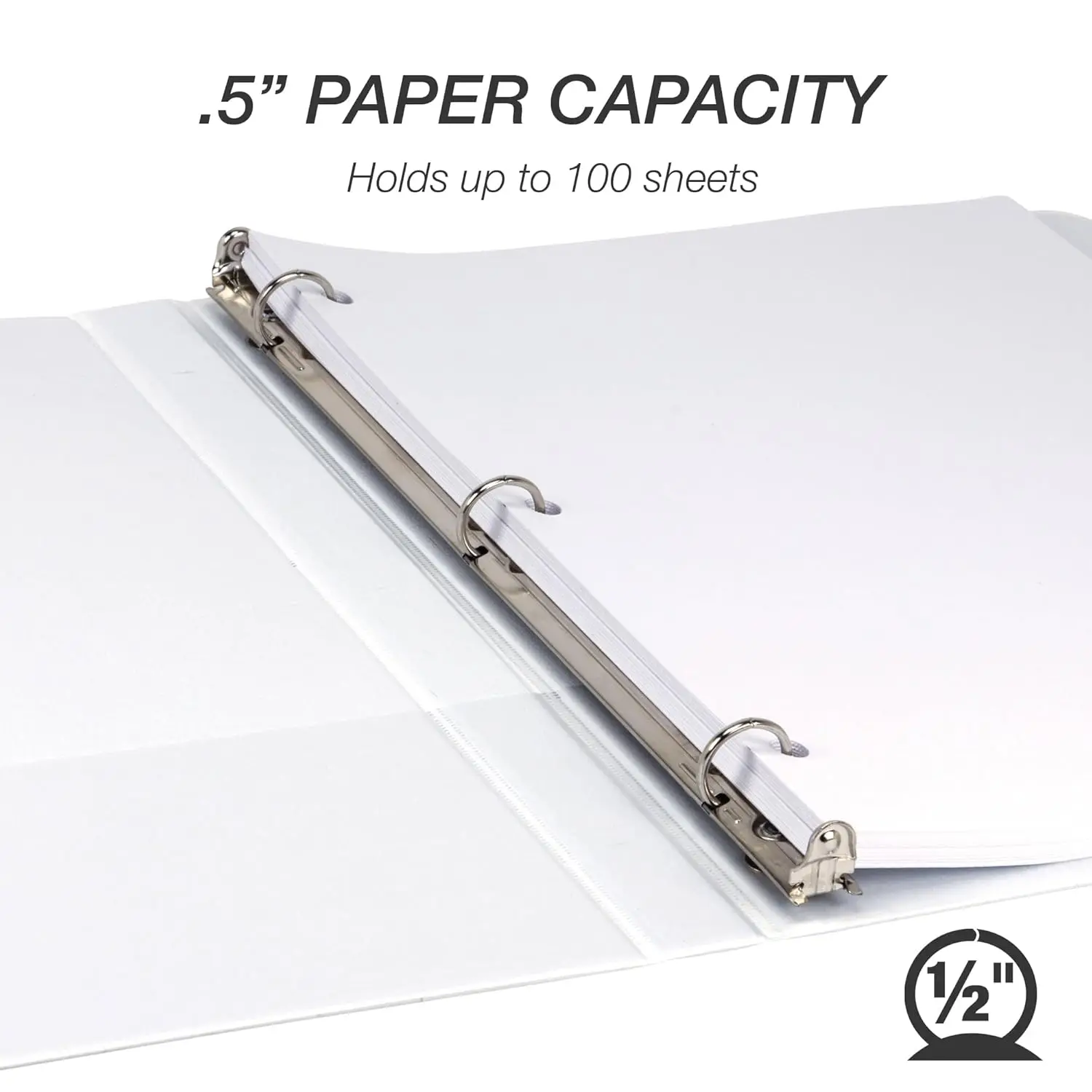 0.5 Inch 3 Ring Binder, Made in USA, Economy Round Ring, Clear View Cover, 100 Sheet Capacity