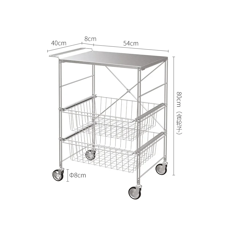 SHIMOYAMA Stainless Steel 201 3- layer Kitchen Trolley Rolling Storage Serving Trolley with Handle Bathroom Shelf
