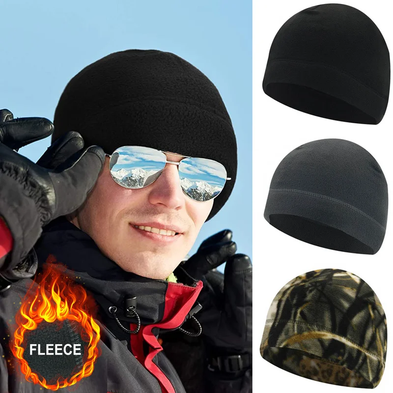 Camo Polar Fleece Caps Men Winter Warm Outdoor Sports Skiing Cycling Cap Unisex Beanie Cap Windproof Motorcycle Bike Hat Caps 4