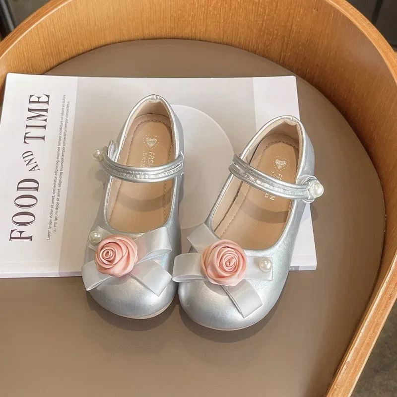 Fashion New Girls' Flat Shoes Spring Autumn Chic Children's Leather Shoes Sweet Elegant Princess Kids Party Shoes Soft Bottom 3