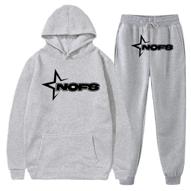 NOFS Fitness Set Men's Casual Hoodie Sweater and Pants Two Piece Set S-2XL