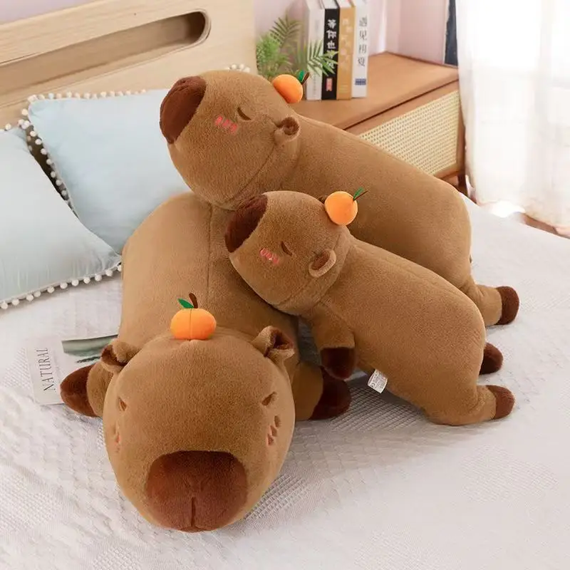 50cm Kawaii Cartoon Giant Strip Capybara Plush Doll Pillow Lying Brown Orange Wings Creative Capybara Plush Toy Home Decor