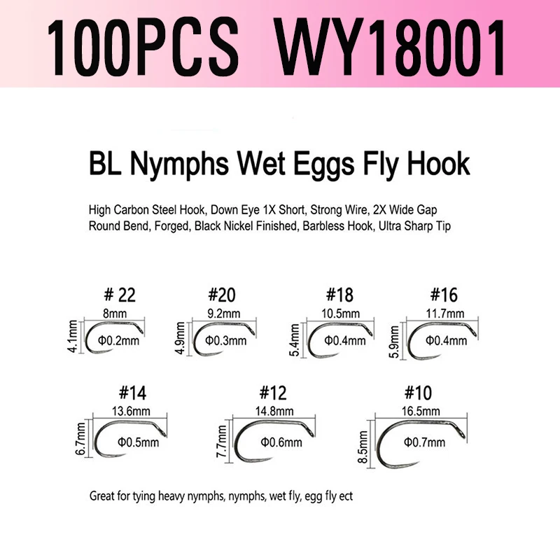 Eupheng 100Pcs Fly Fishing Hook Barbless fly tying hook Fishing