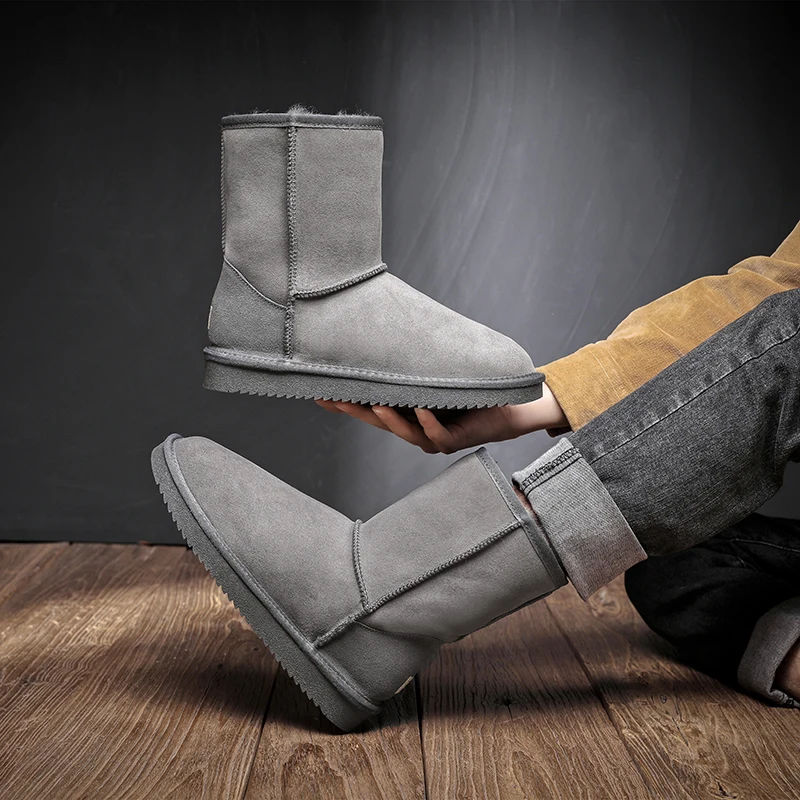 Klassische Frauen Männer Mitte Der Wade Schnee Stiefel 100% Natürliche Pelz Winter Stiefel Echtem Schaffell Leder Warme Wolle Weibliche Schuhe