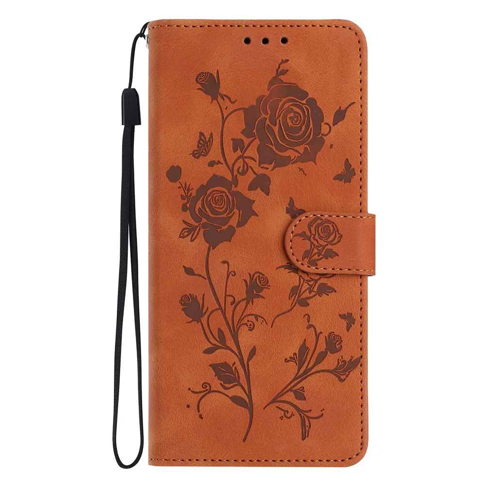 Butterfly Embossed Leather Wallet Phone Case with Card Slots and Strap