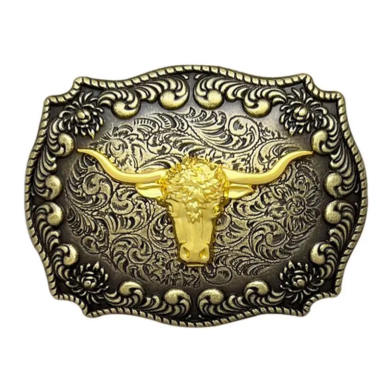 

Belt Buckles Men Western Cowboy Western Metal Long Horn Bull Buckle Long Horn Bull Pattern Buckle Belt Floral Engraved Buckle