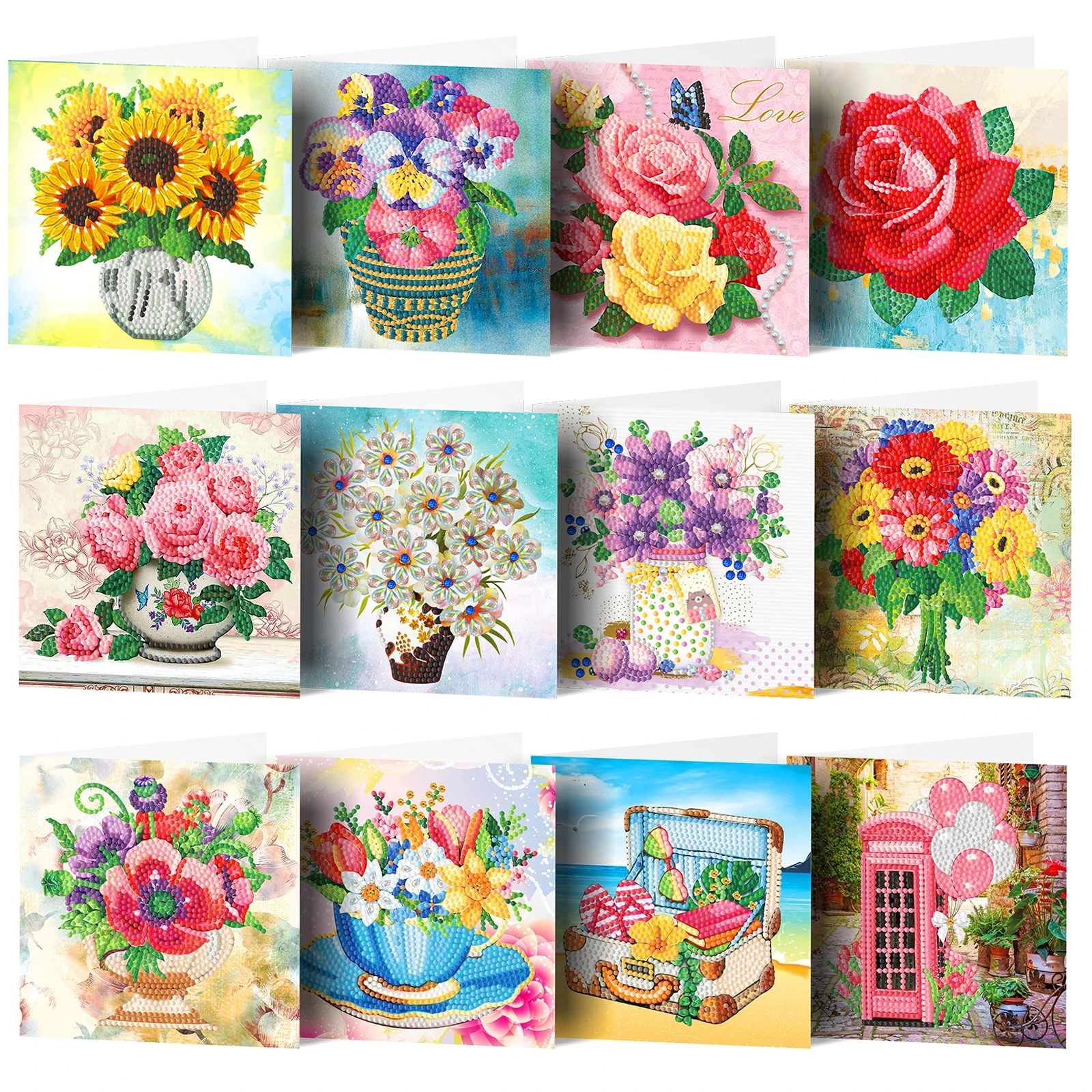 

Brand New Set of 8 Greeting Cards Diamond Painting Greeting Cards DIY Gift Diamond Embroidery Floral Wishes Greeting Cards